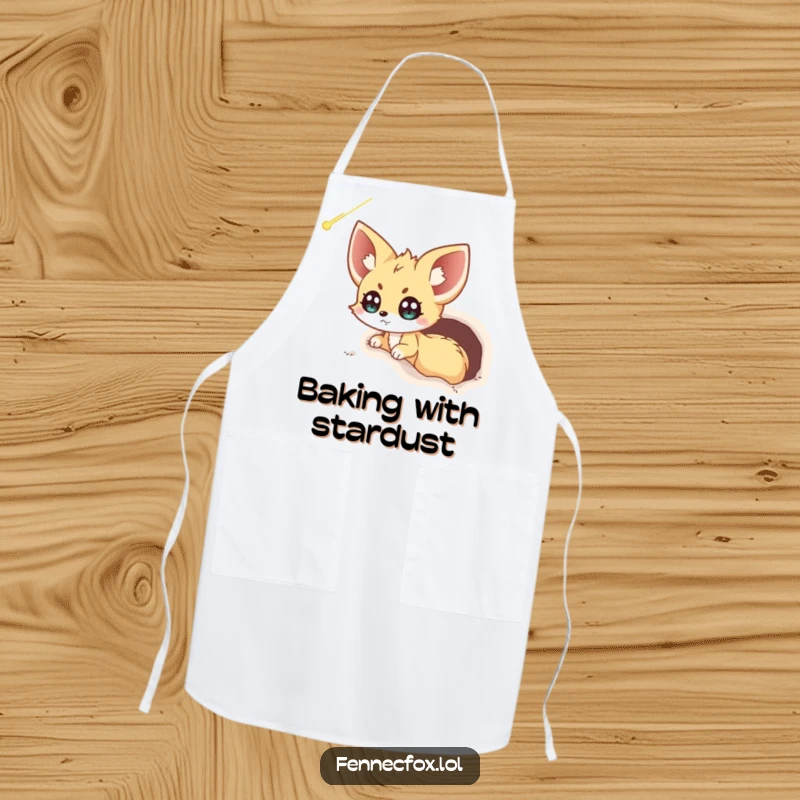 Funny Fennec Fox Comet Apron: An excited fennec fox peeks from its burrow, captivated by a passing comet in the night sky.