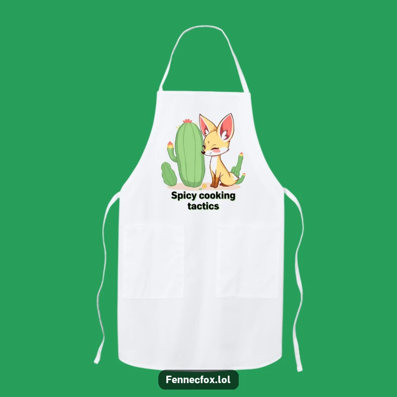 Funny Fennec Fox Apron: Curious Fox Sniffing Cactus, Happy Kitchen Fun, Perfect Gift!