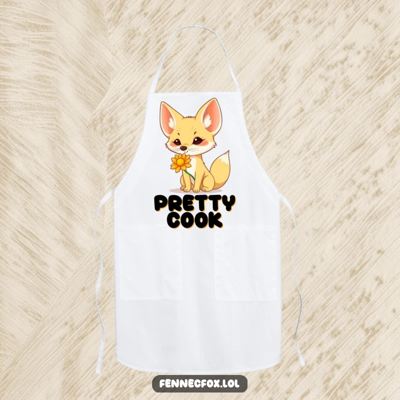 Funny Fennec Fox Apron: A fennec fox humorously balances a flower on its nose while cooking, adding a funny touch to chores.