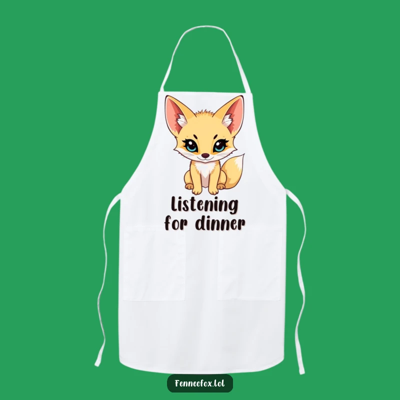 Funny Fennec Fox Listening Kitchen Apron - Witty Chef Accessory