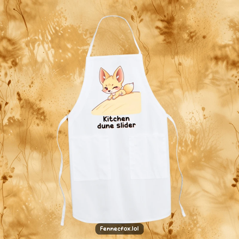 Funny Fennec Fox Apron: A fennec fox winks while sliding down a sand dune, adding a humorous desert theme to your kitchen wear.