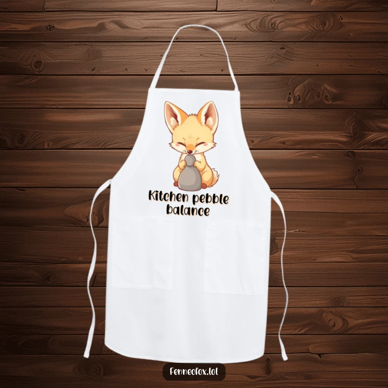 Funny Fennec Fox Apron illustrating a fennec fox with remarkable focus, balancing a pebble on its nose, ideal for kitchen fun.