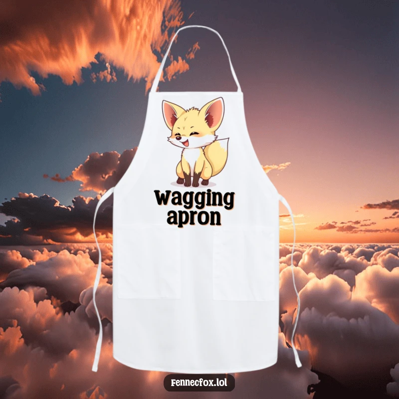 Funny Fennec Fox Apron with a fennec fox excitedly wagging its bushy tail, adding a playful and humorous element to cooking or baking.