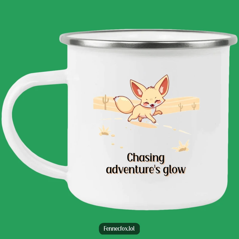 Funny Fennec Fox Mirage Camping Mug: Playful Desert Chase Gift