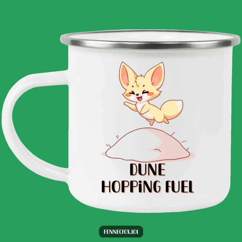 Funny Fennec Fox Camping Mug: Leaping Desert Character, Durable Funny Outdoor Animal Gift