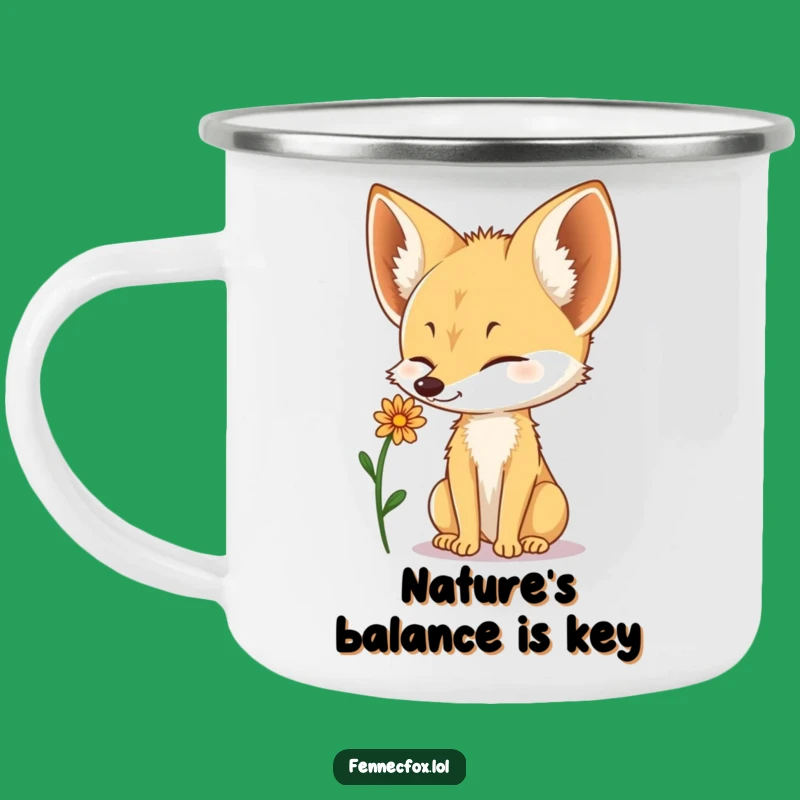 Fennec Fox Flower Balance Camping Mug: Delicate & Funny Outdoor Gift