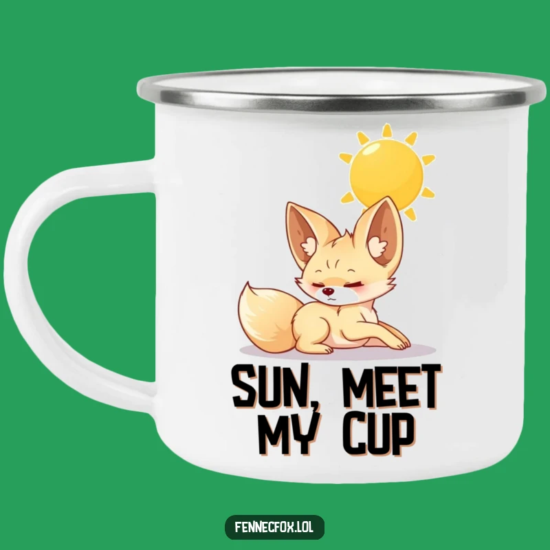 Funny Fennec Fox Camping Mug: Sun Stretch Under Warm Sky Outdoor Fun Gift
