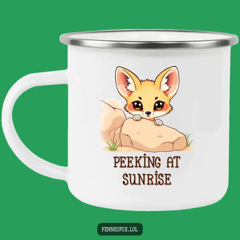 Funny Fennec Fox Peeking Camping Mug: Adventure & Mystery Outdoors!
