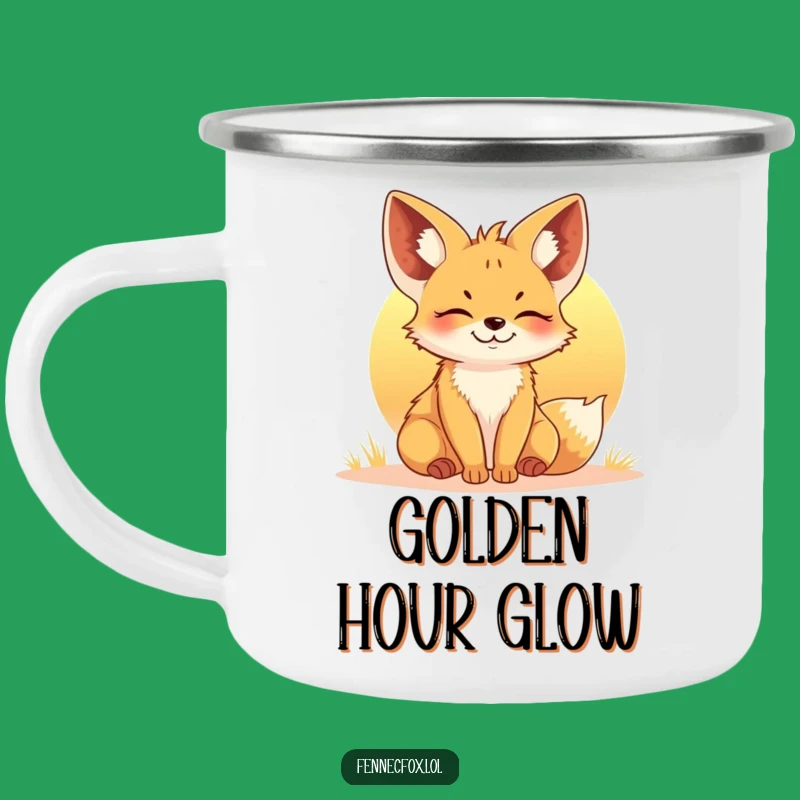 Funny Fennec Fox Sunset Camping Mug: Happy Outdoor Fox Drinkware - Rugged Gift