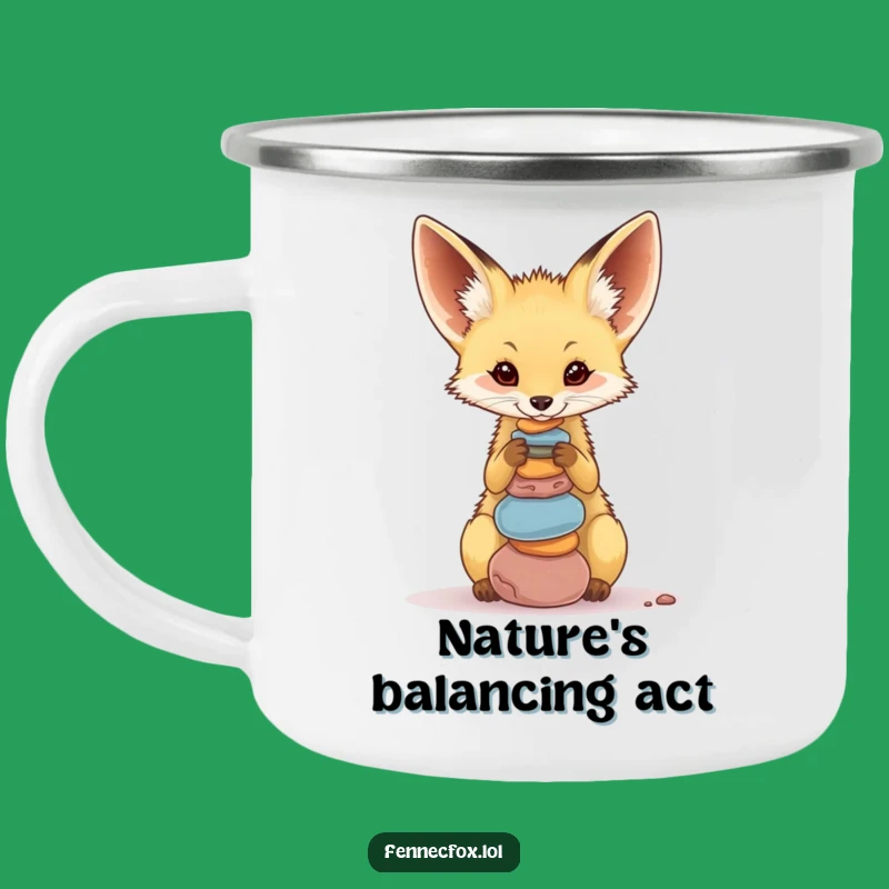 Retro Funny Fennec Fox Pebble Balance Camping Mug: Adventure Ready, Humorous Gift