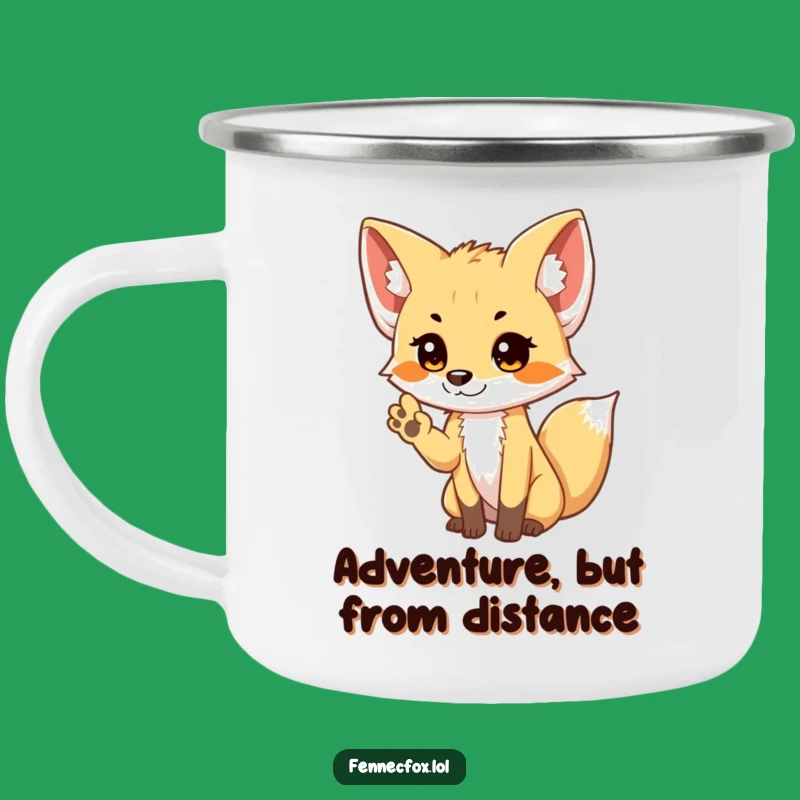 Shy Fennec Fox Waving Paw Camping Mug: Cute & Funny Outdoor Companion Gift
