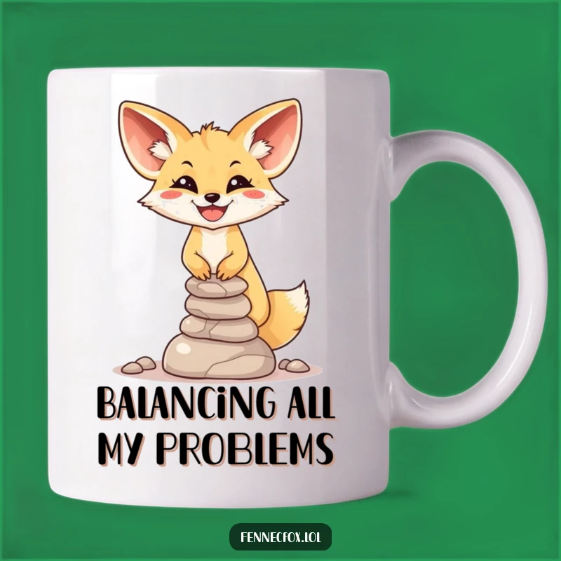 Funny Fennec Fox Balance Mug: Smiling Stone Stacker - Hilarious Gift Idea