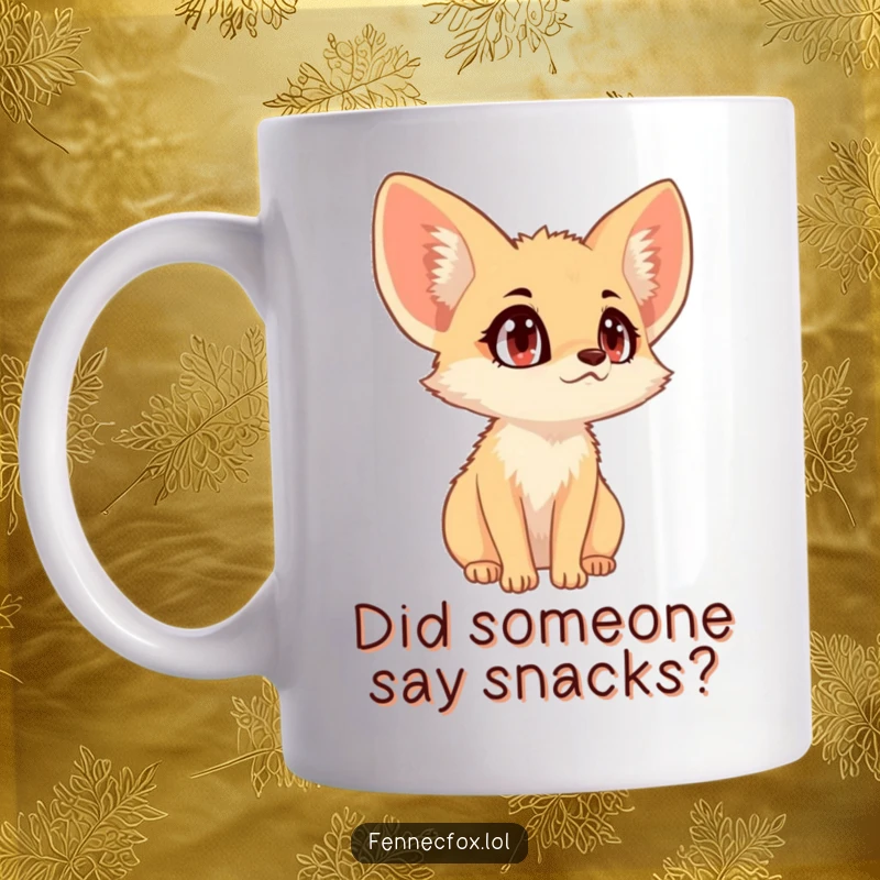Funny fennec fox with wide eyes, big ears perked, listening intently to a distant sound, desert humor.