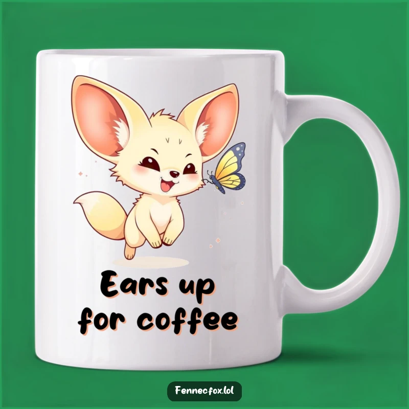 Funny Kawaii Fennec Fox Mug: Adorable gift for animal lovers and kawaii enthusiasts.