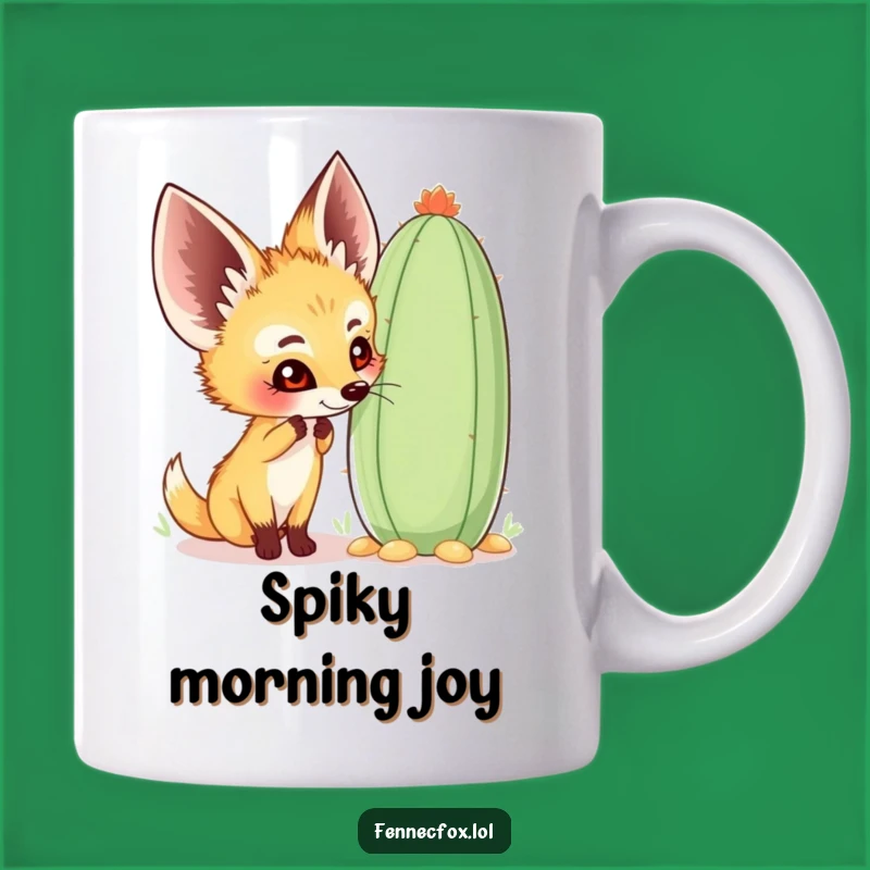 Funny Fennec Fox Cactus Mug - Curious Sniff, Happy Desert Friend, Gift