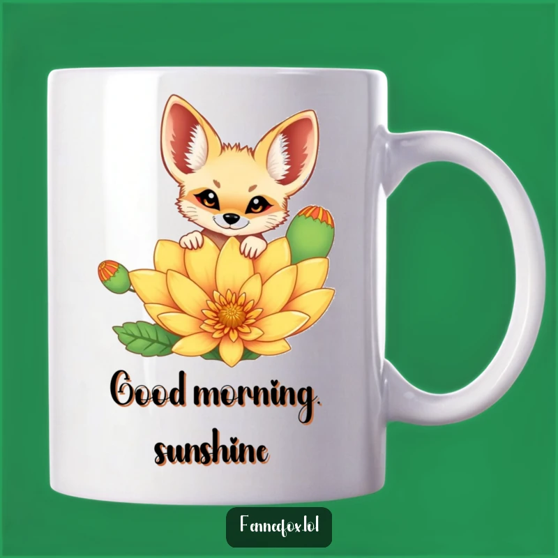 Funny Fennec Fox Mug: Cheerful Desert Fox Peeking Over Flower, Perfect Funny Gift!