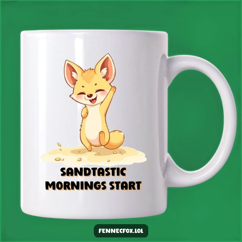 Funny Fennec Fox Somersault Mug - Joyful Sand Action, Playful Animal Gift