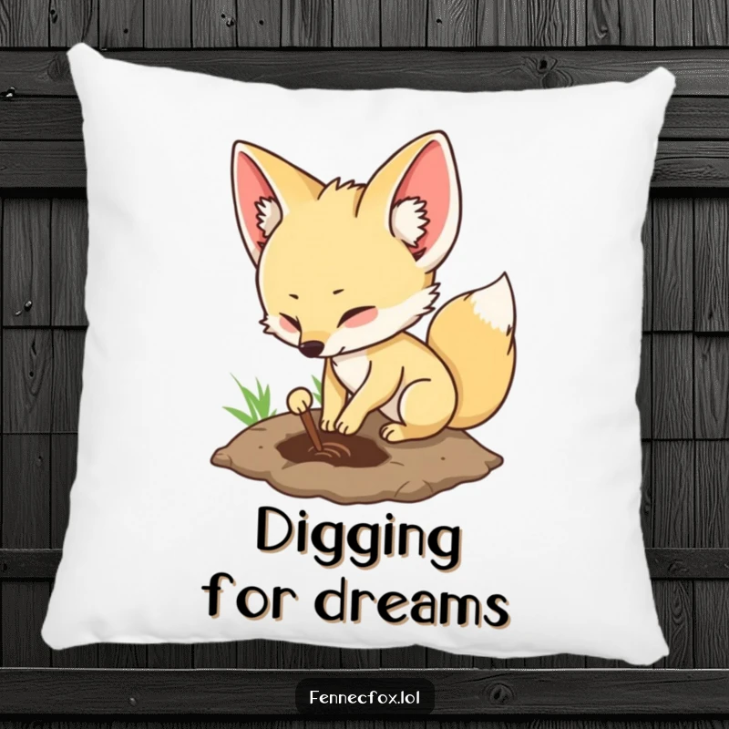 Funny fennec fox pillow featuring a character digging, designed for comfort and a touch of playful spirit.