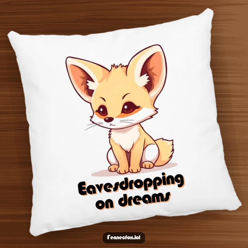 Funny fennec fox intently listening, with ears perked, on a soft pillow, adding humorous comfort to any room.