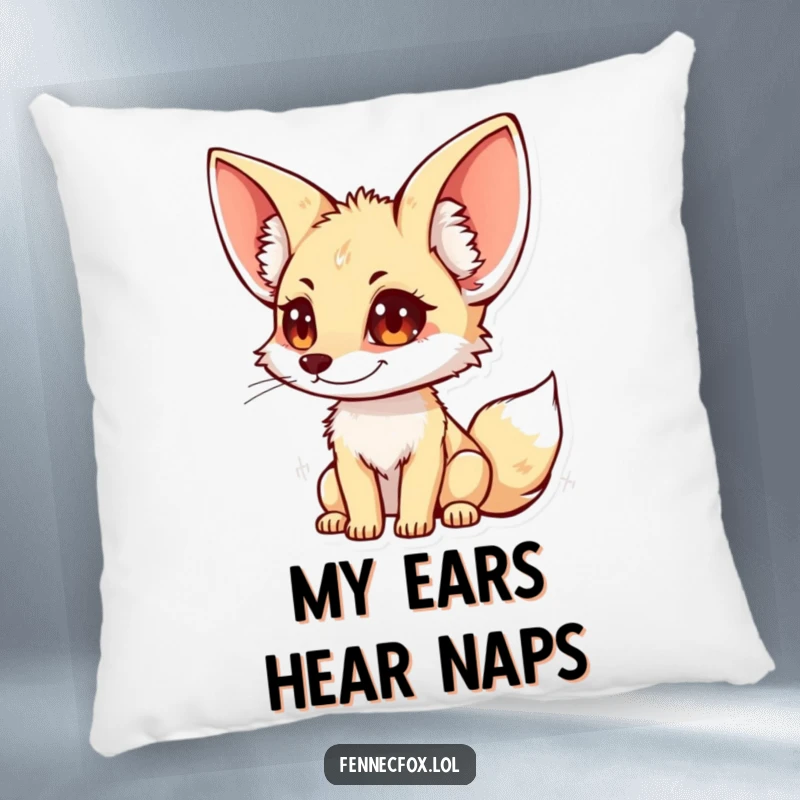 Funny fennec fox pillow featuring a soft character with large, perked ears, designed for comfortable listening and relaxation.