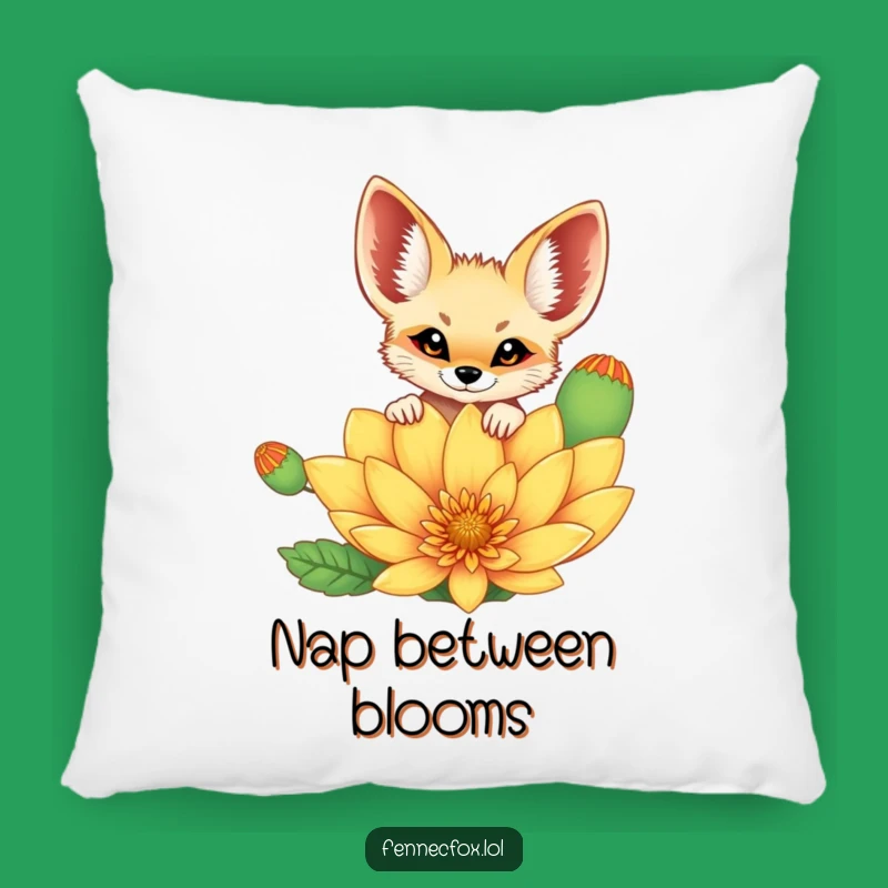 Funny Fennec Fox Pillow: Cheerful Fox Peeking Over Flower, Cozy Cute Gift!