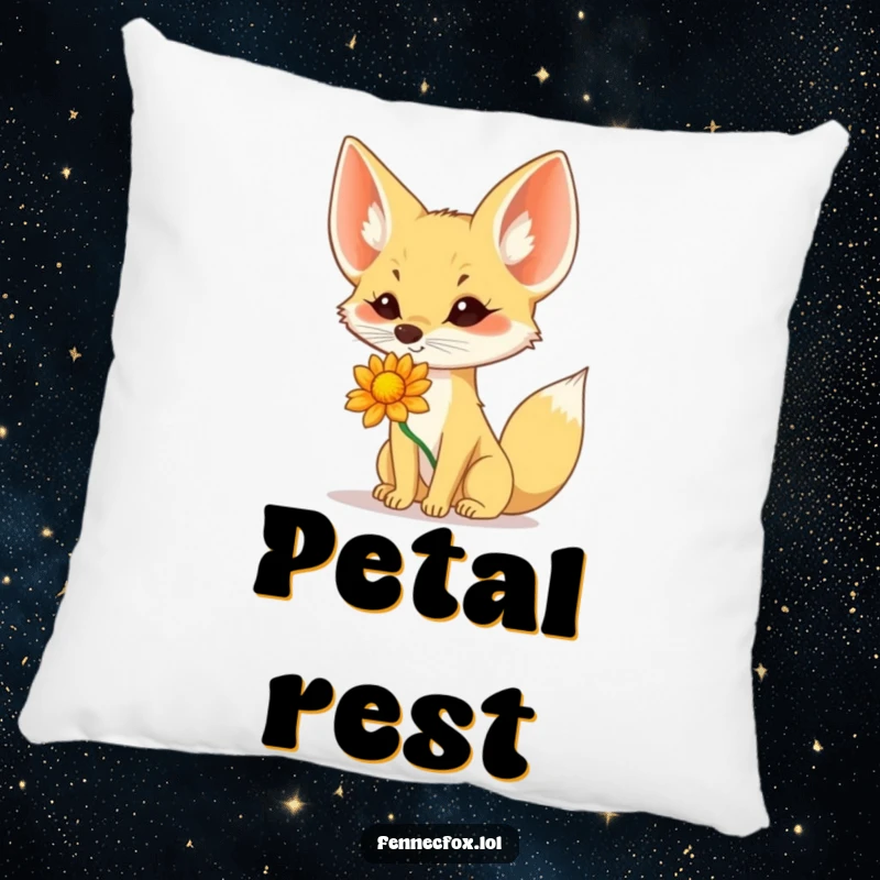 Funny Fennec Fox Pillow: A fennec fox balances a desert flower on its nose, bringing a funny and cute accent to your decor.