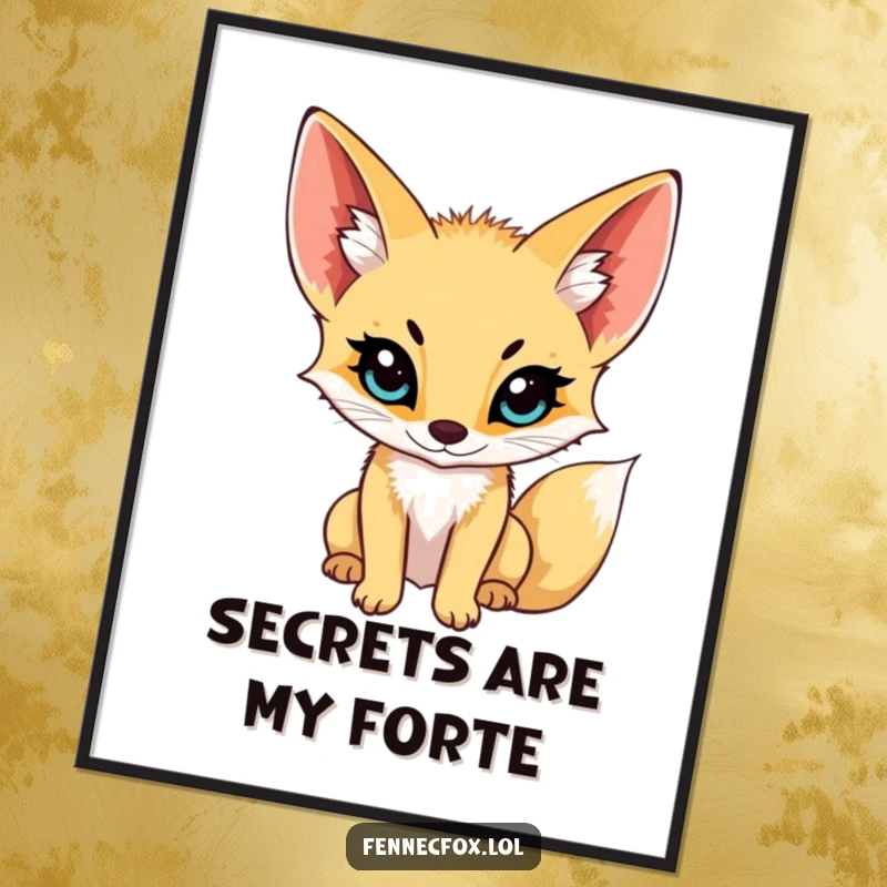 Funny fennec fox digital art, printable, showing a fennec fox with large ears perked, listening intently to the desert breeze, full of charm.