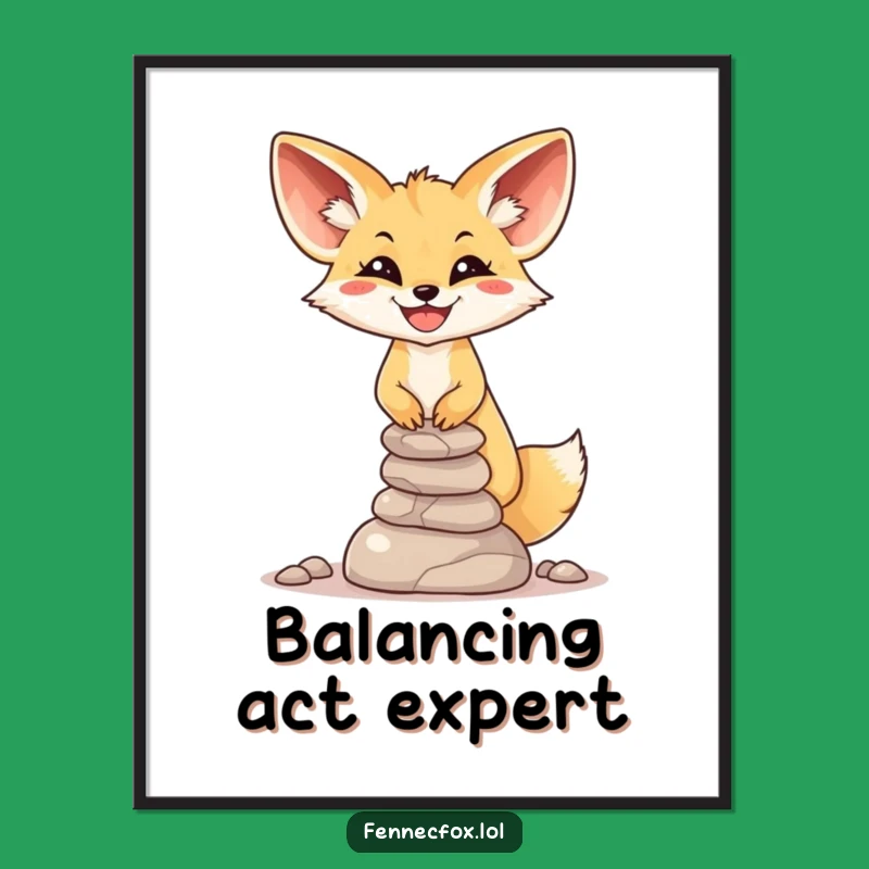Funny Fennec Fox Stone Balance Digital Art: Smiling Fox Art - Instant Humorous Gift