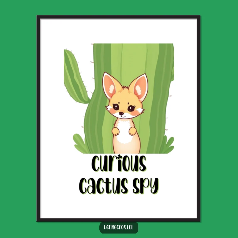 Funny Fennec Fox Cactus Digital Art: Curious Desert Peek Print Gift