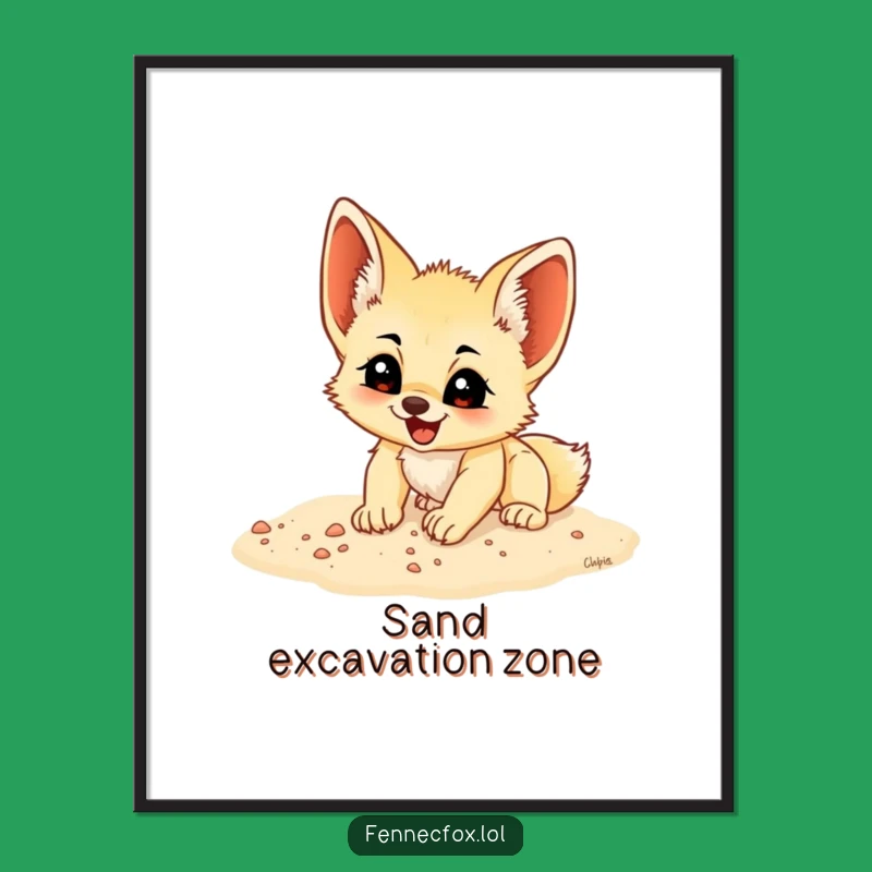 Funny Fennec Fox Cub Digging Digital Art: Instant Hilarious Decor Download!