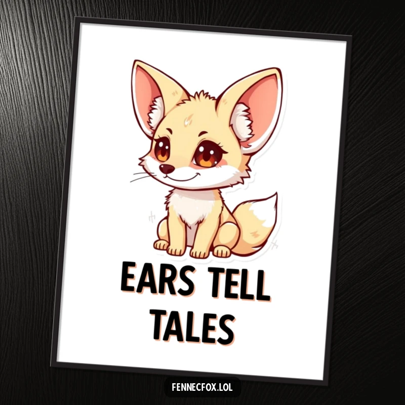 Funny fennec fox digital art print of a character with oversized ears, highlighting its attentive and listening qualities.