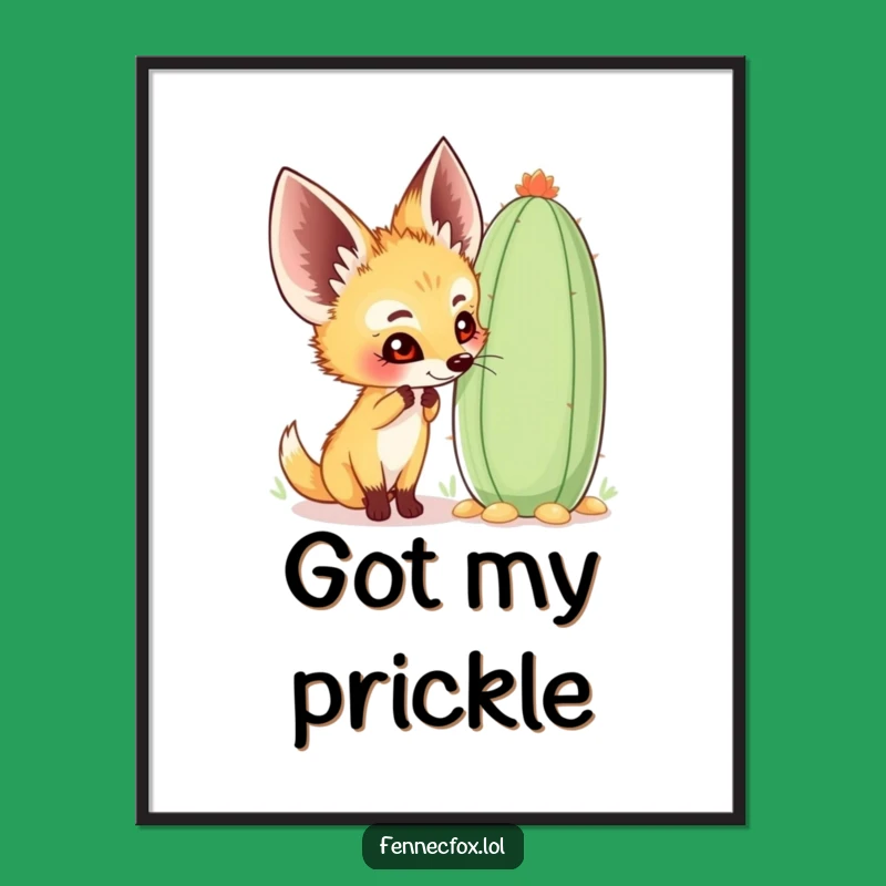 Funny Fennec Fox Digital Art - Happy Cactus Sniff Print, Instant Download Gift