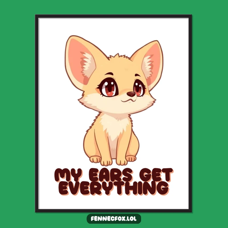 Funny Fennec Fox Listening Digital Art: Printable Alertness, Unique Funny Gift