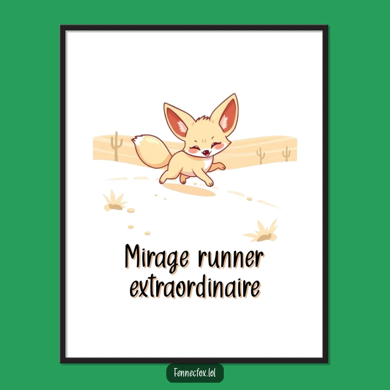 Funny Fennec Fox Mirage Digital Art: Playful Desert Chase Print Gift