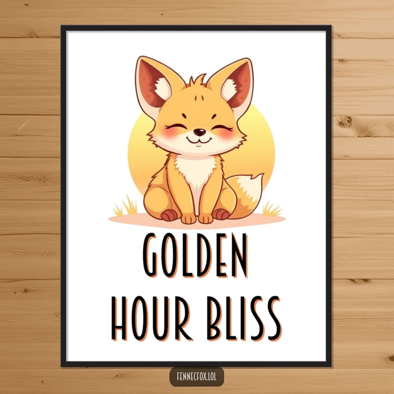 Funny Fennec Fox Sunset Digital Art Print: A content fox basking in the warm glow of a setting sun, ready to liven up your space.