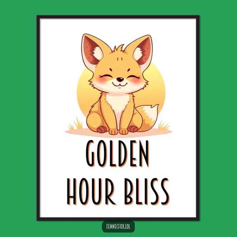 Funny Fennec Fox Sunset Digital Art Print: Happy Desert Scene - Instant Humorous Gift
