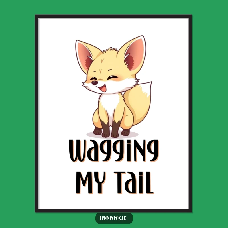 Funny Fennec Fox Tail Wagging Digital Art Print - Instant Joyful Decor for Your Space