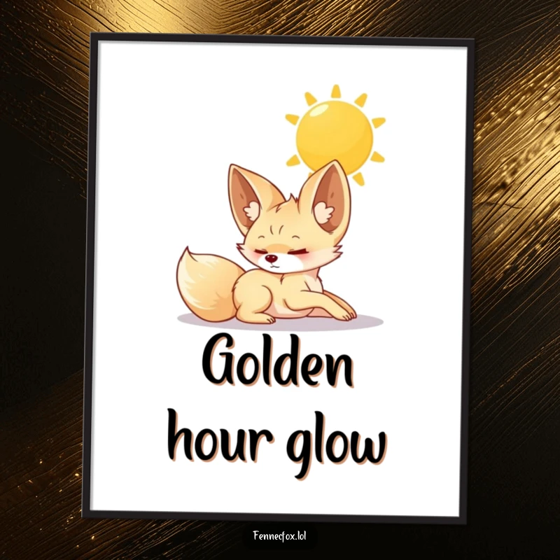 Funny Digital Art Print, a fennec fox stretching luxuriously under the warm sun, ideal for creating a peaceful and charming atmosphere.