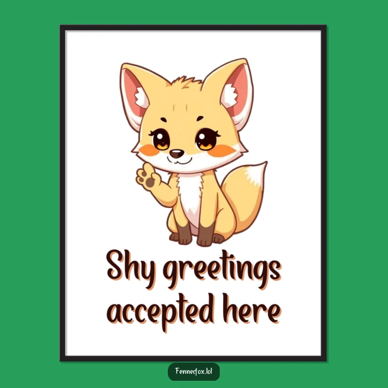 Shy Fennec Fox Waving Paw Digital Art: Cute & Funny Instant Download Gift