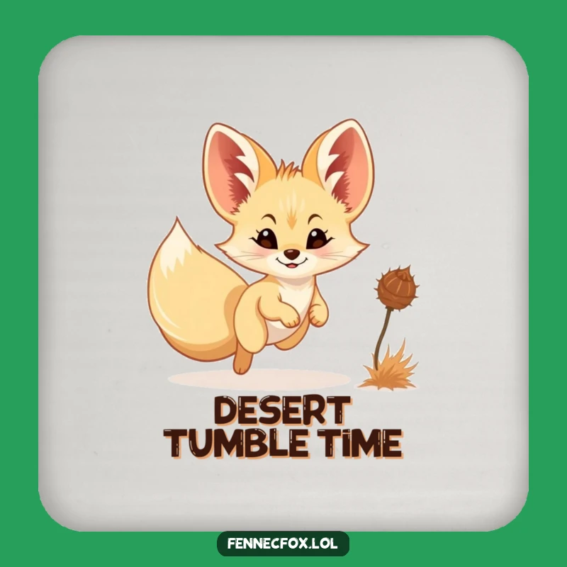 Funny Fennec Fox Chasing Tumbleweed Coaster - Protect Surfaces with Humor