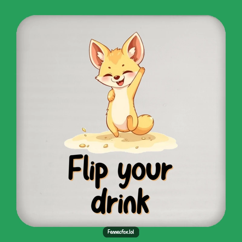 Funny Fennec Fox Coaster - Playful Sand Somersault Design, Table Protection, Gift