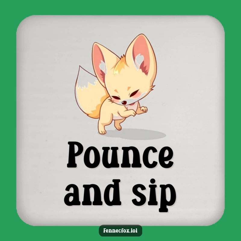 Funny Fennec Fox Coaster Set: Protect Surfaces with Playful Pounce On Shadow