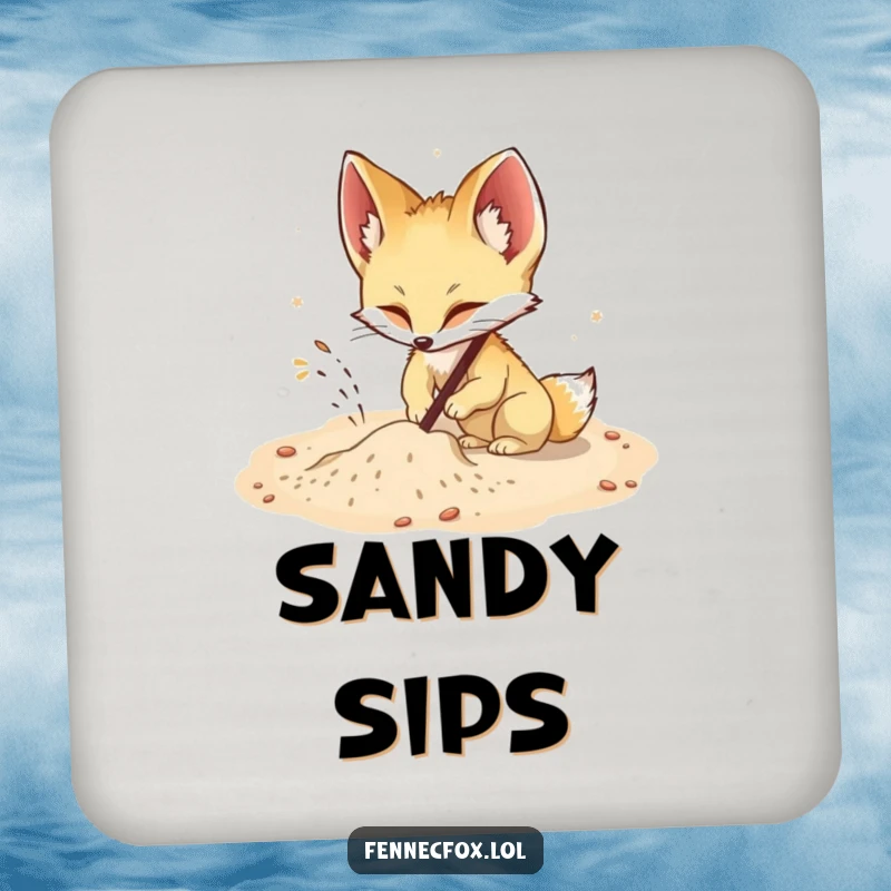 Funny Fennec Fox Coaster: A fennec fox humorously digs in sand, sending sprays flying, adding a funny and energetic touch.