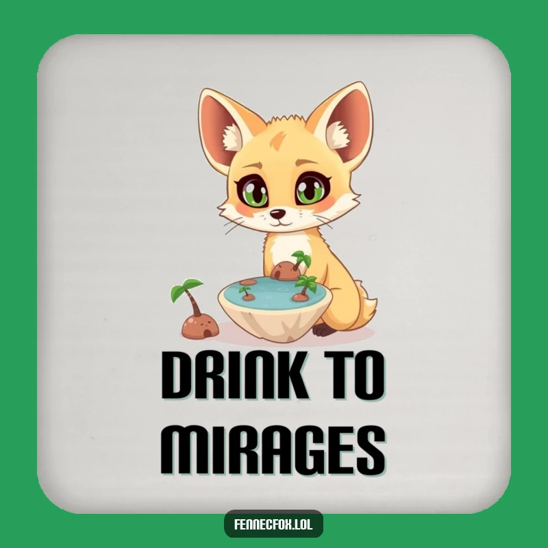 Funny Fennec Fox Drink Coaster: Surprised Fox Sees Floating Oasis, Protect Surfaces Gift!