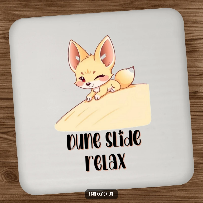 Funny Fennec Fox Coaster: A winking fennec fox slides down a sandy dune, adding cool desert-themed humor to your table settings.