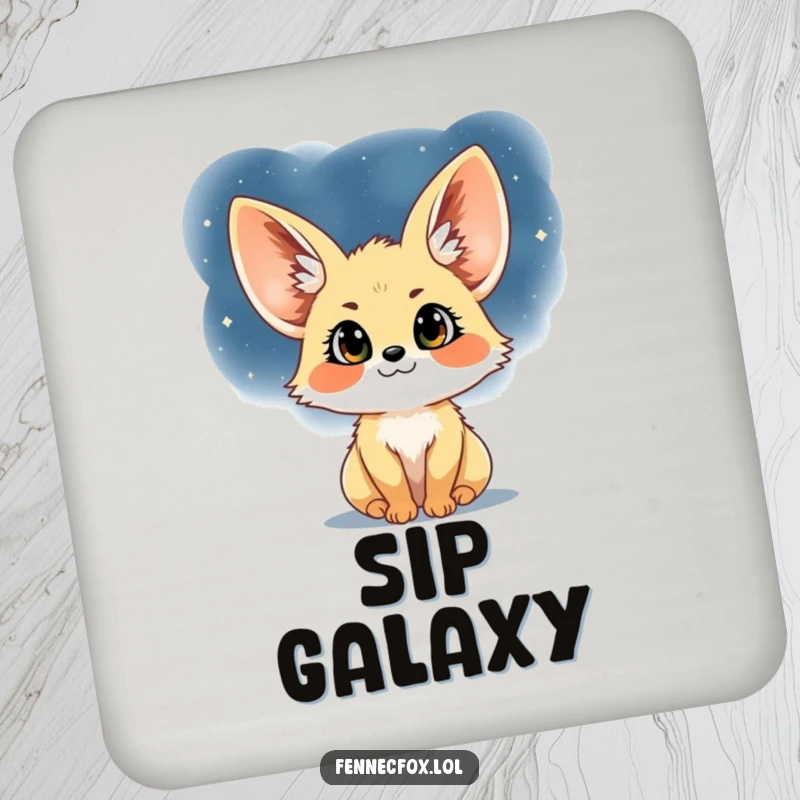 Funny Fennec Fox Coasters: A set of coasters showcasing a fennec fox looking up at a starry night sky, offering protection with a hint of magic.
