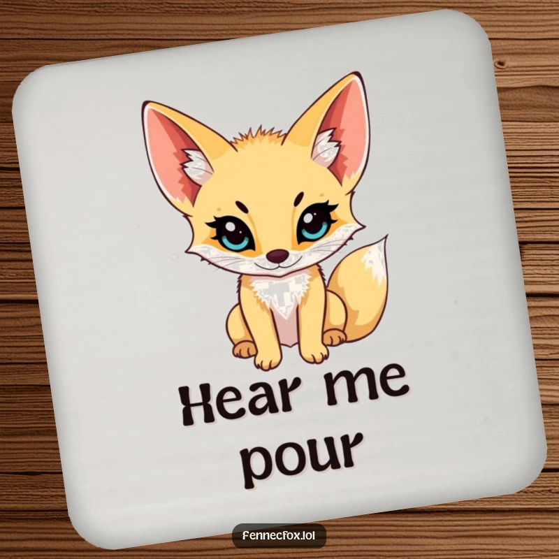 Funny fennec fox coasters, set of four, each showing a fennec fox with ears perked, listening intently, adding a touch of focused charm.