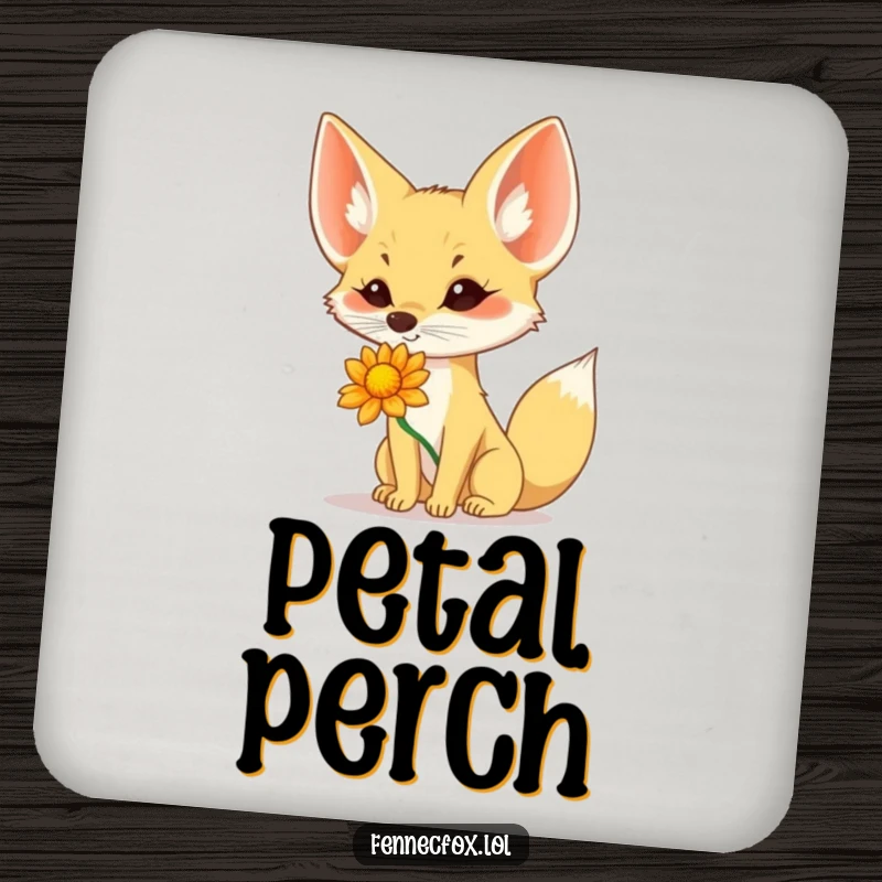 Funny Fennec Fox Coaster: A fennec fox humorously balances a flower on its nose, adding a funny and decorative touch.