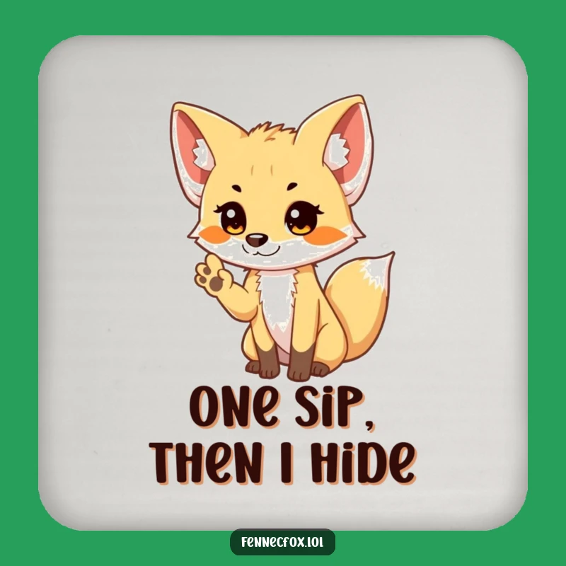 Shy Fennec Fox Waving Paw Coaster: Cute & Funny Table Protector Gift
