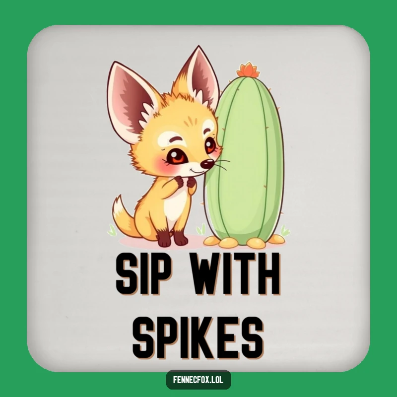 Funny Fennec Fox Coaster - Cactus Sniff Design, Table Protection, Unique Gift